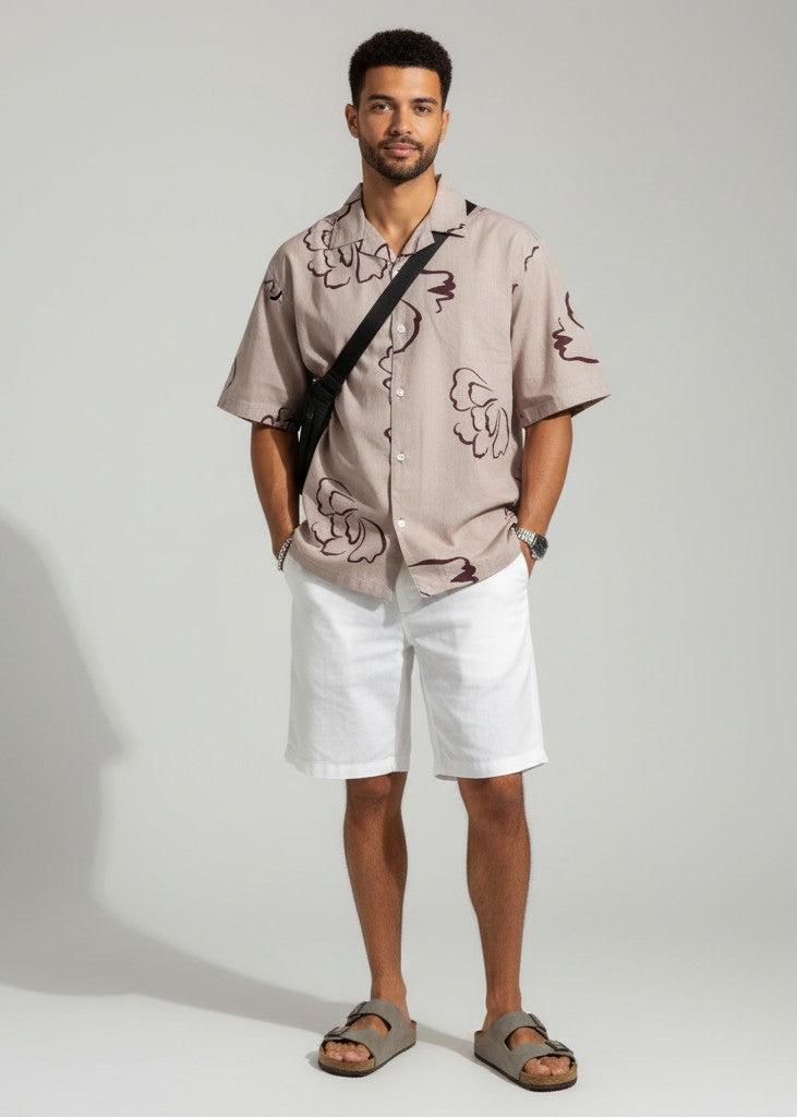 Men Mauve Floral Regular Fit Pure Cotton Shirt