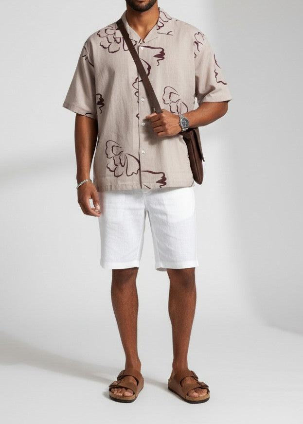 Oversized Taupe Floral Print Shirt