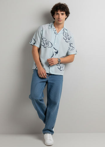 Men's Light Blue Abstract Floral Print Shirt