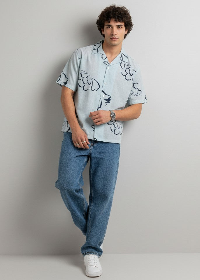 Men Blue Floral Regular Fit Pure Cotton Shirt
