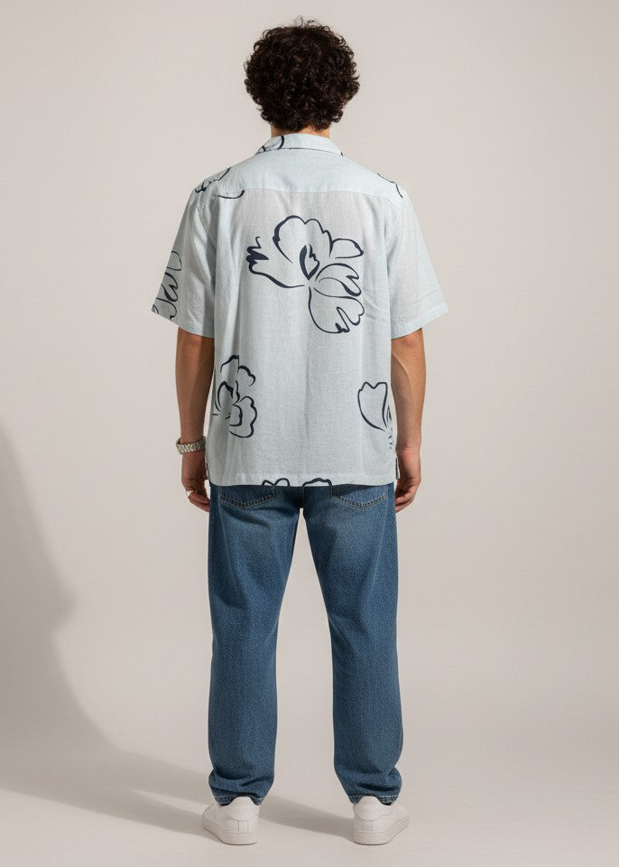 Men's Light Blue Abstract Floral Print Shirt