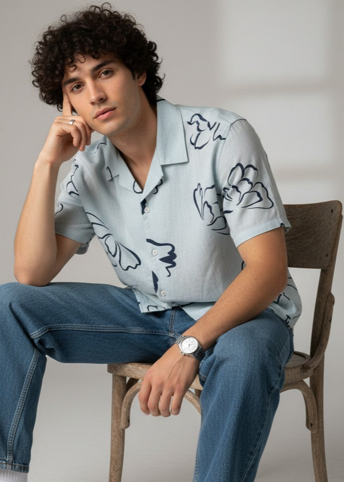 Men Blue Floral Regular Fit Pure Cotton Shirt