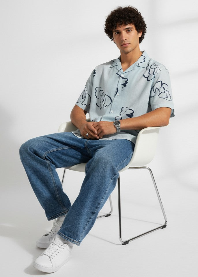 Men's Light Blue Abstract Floral Print Shirt