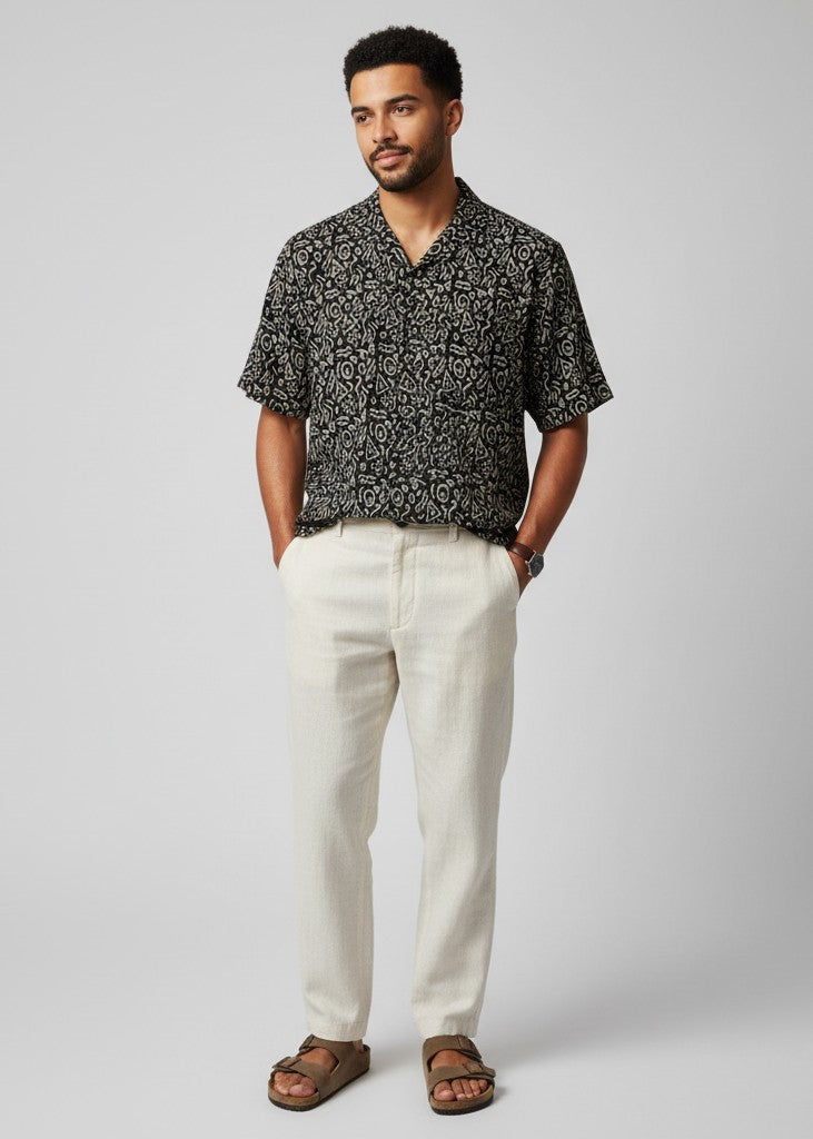 Men Black Abstract Regular Fit Pure Cotton Shirt