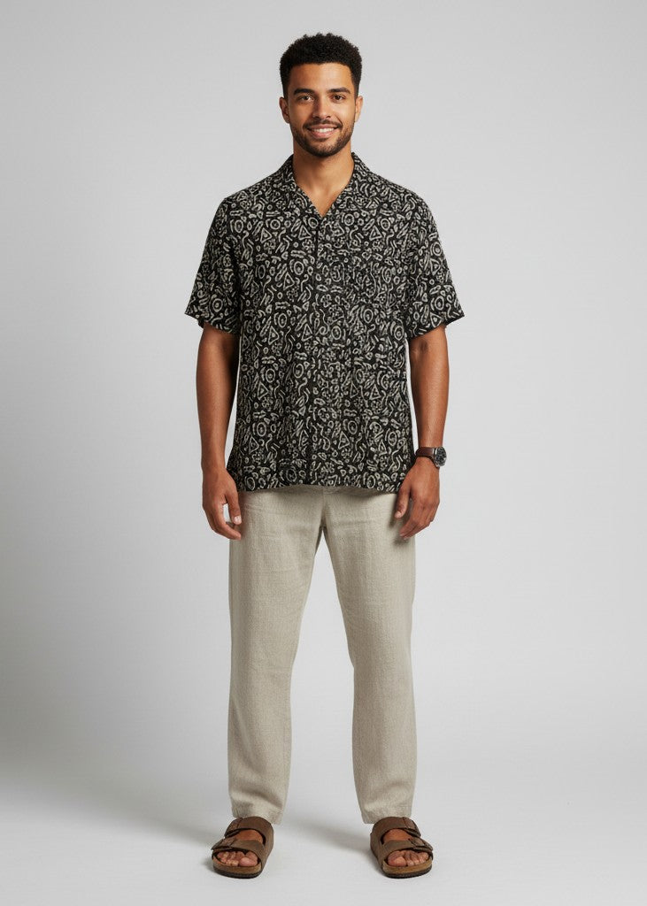 Men Black Abstract Regular Fit Pure Cotton Shirt