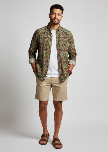 Men Green Floral Regular Fit Pure Cotton Shirt