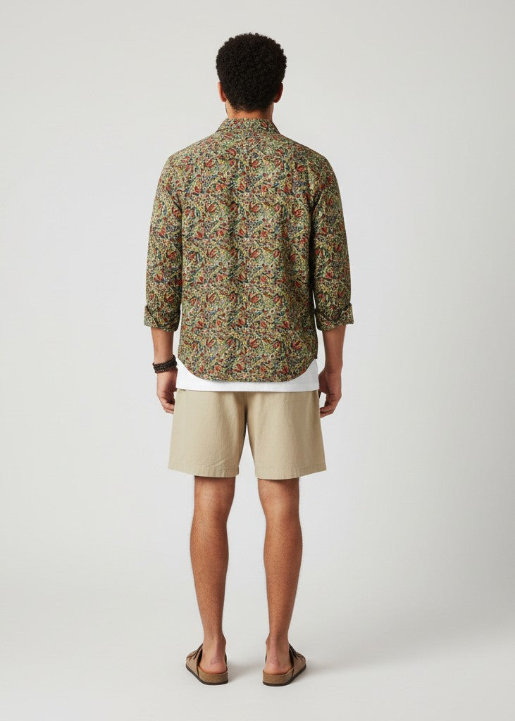 Men's Olive Green Paisley Print Full Sleeve Shirt