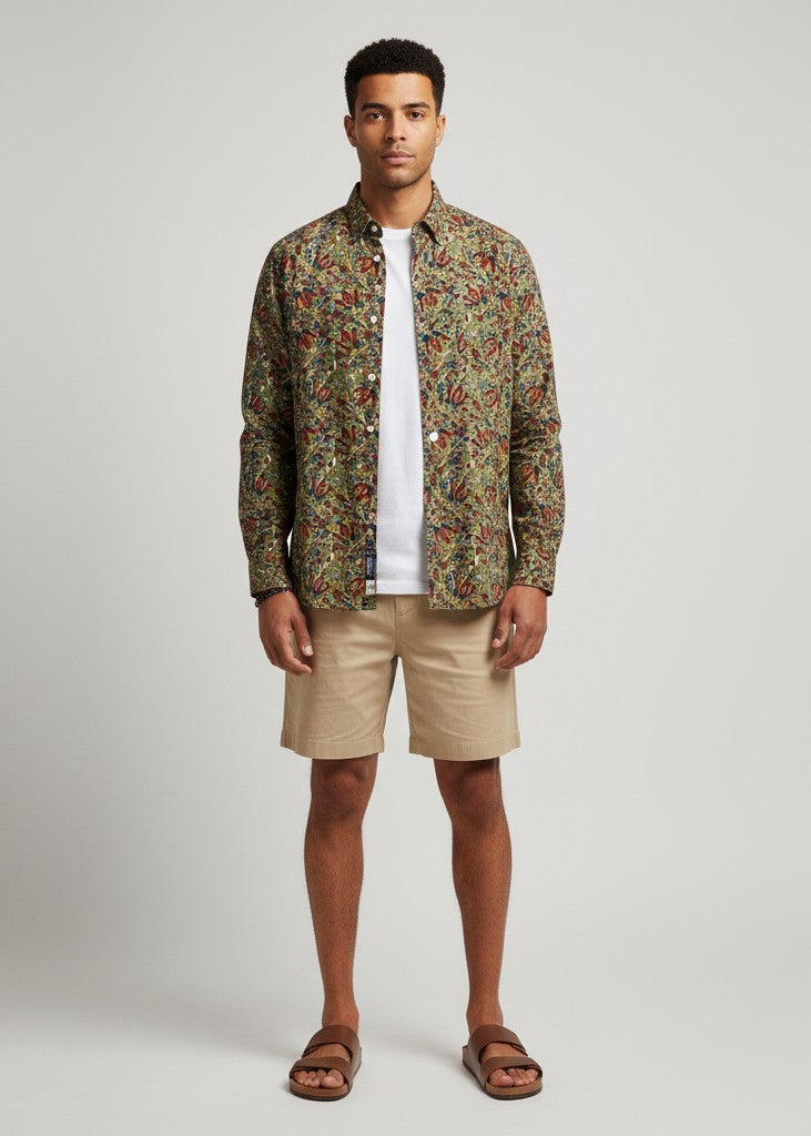 Men's Olive Green Paisley Print Full Sleeve Shirt