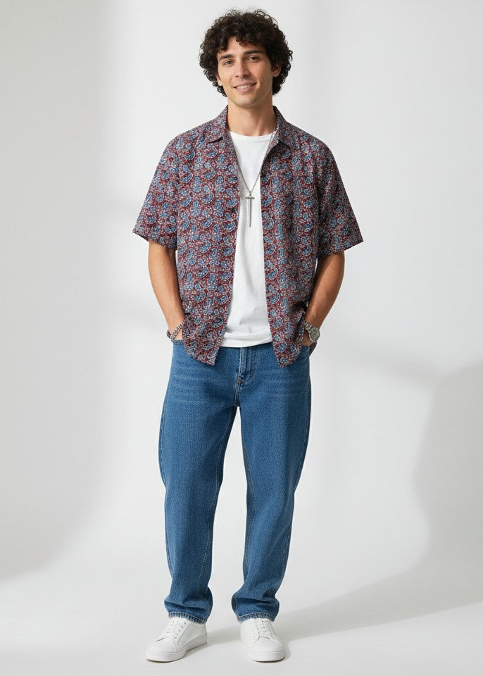 Men Maroon Ethnic Motifs Regular Fit Pure Cotton Shirt