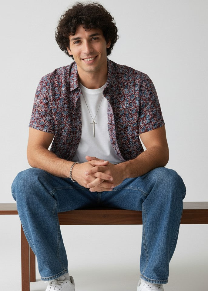 Red & Blue Paisley Short Sleeve Shirt