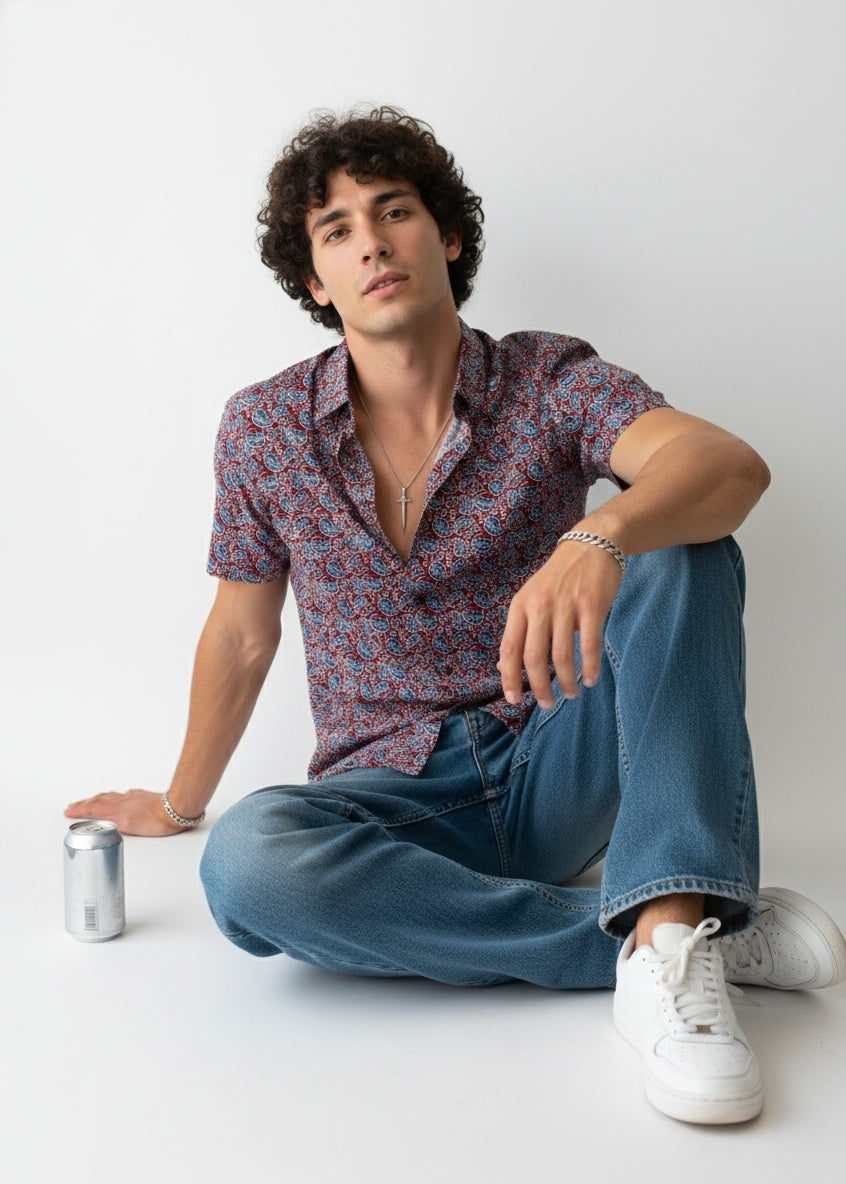 Red & Blue Paisley Short Sleeve Shirt