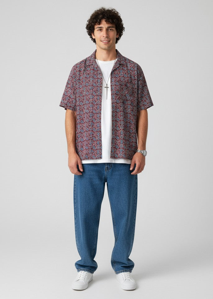 Men Maroon Ethnic Motifs Regular Fit Pure Cotton Shirt