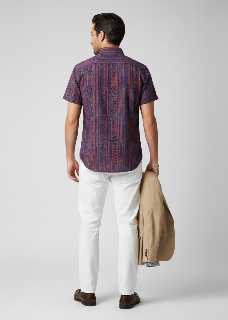 Men Maroon Multi Stripes Regular Fit Pure Cotton Shirt