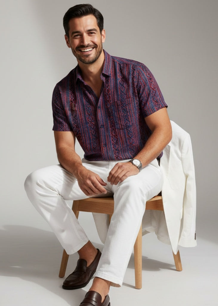 Men Maroon Multi Stripes Regular Fit Pure Cotton Shirt