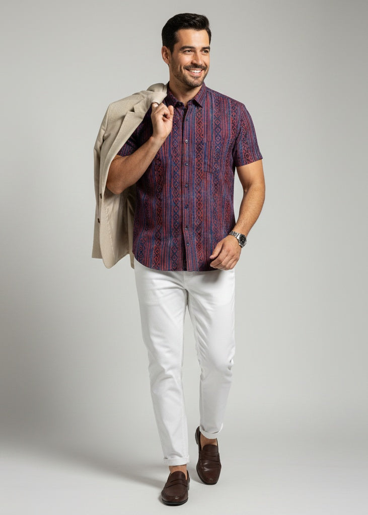 Men Maroon Multi Stripes Regular Fit Pure Cotton Shirt