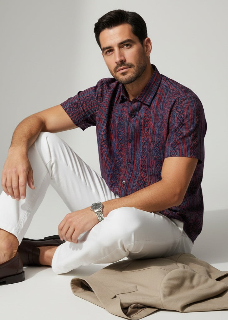 Men Maroon Multi Stripes Regular Fit Pure Cotton Shirt