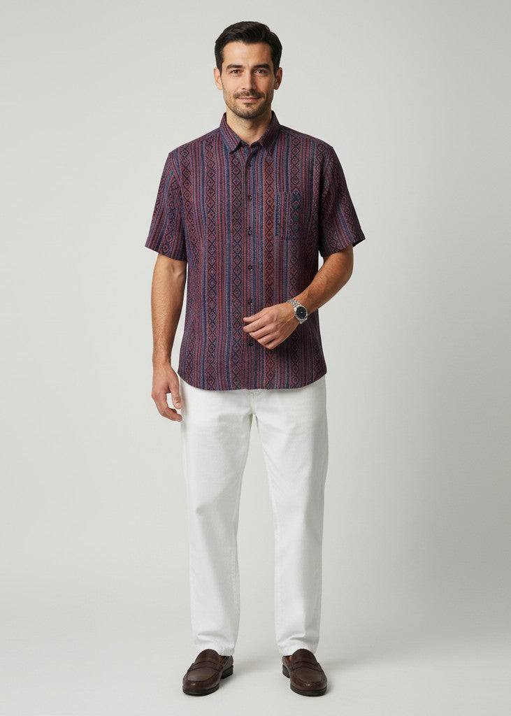 Men's Tribal Geometric Print Short Sleeve Shirt