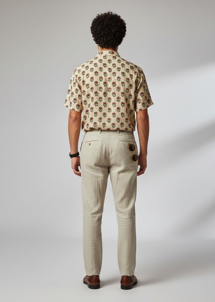 Men Beige Ethnic Motifs Regular Fit Pure Cotton Shirt