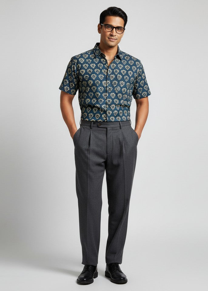 Men Blue Ethnic Motifs Regular Fit Pure Cotton Shirt