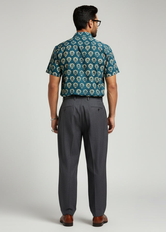 Men Blue Ethnic Motifs Regular Fit Pure Cotton Shirt