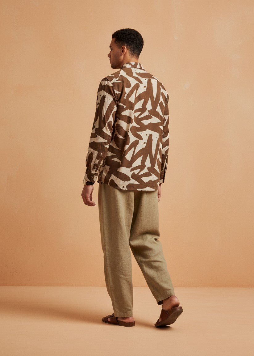 Men's Brown Abstract Brushstroke Print Shirt