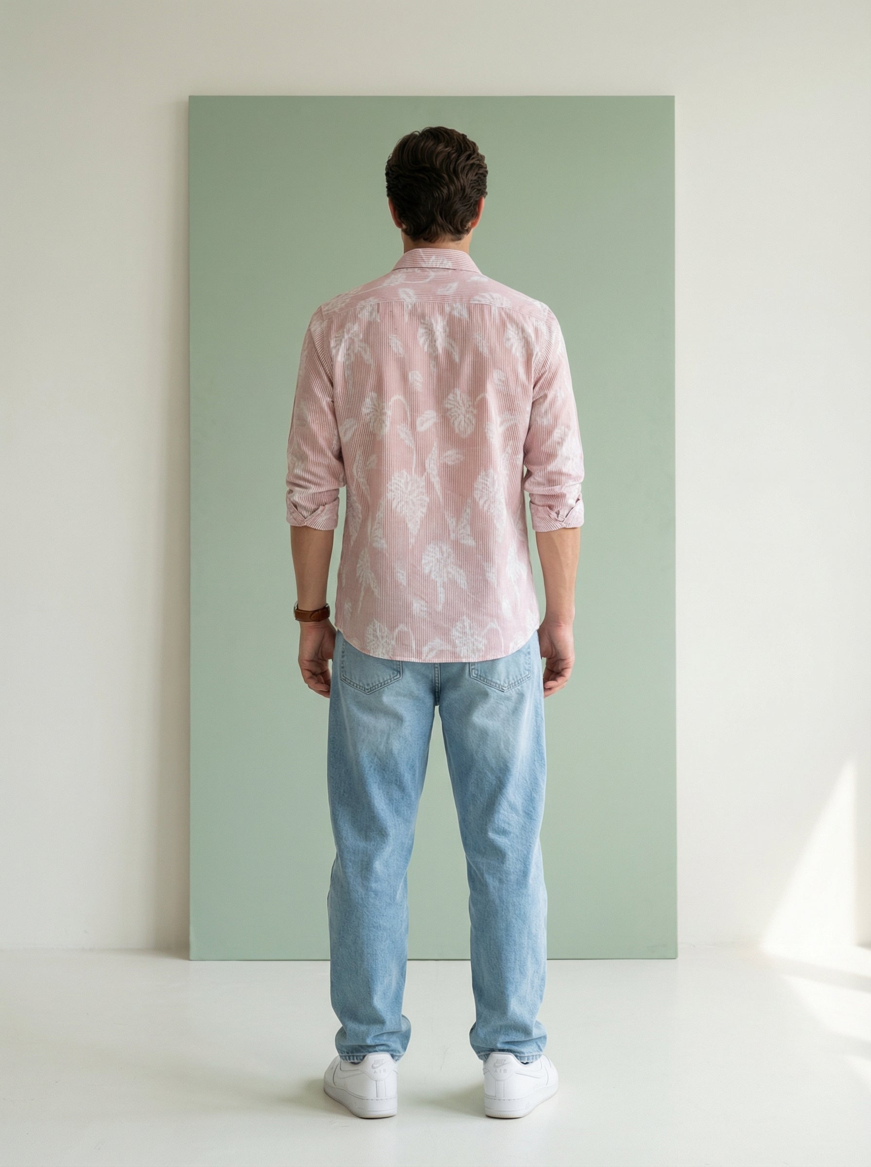 Men's Rust Floral Print Spread Collar Regular Fit Pure Cotton Shirt