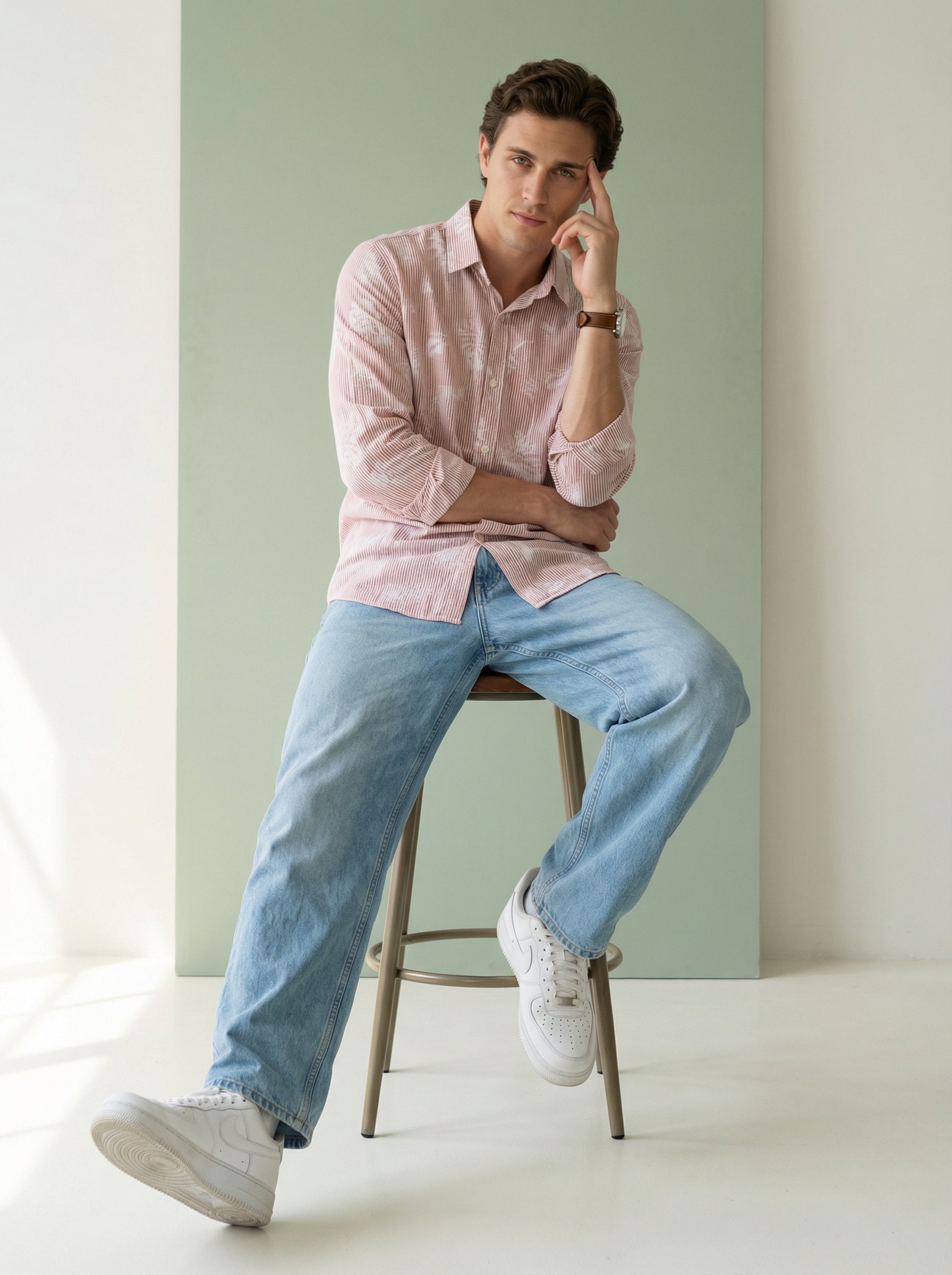 Men's Rust Floral Print Spread Collar Regular Fit Pure Cotton Shirt