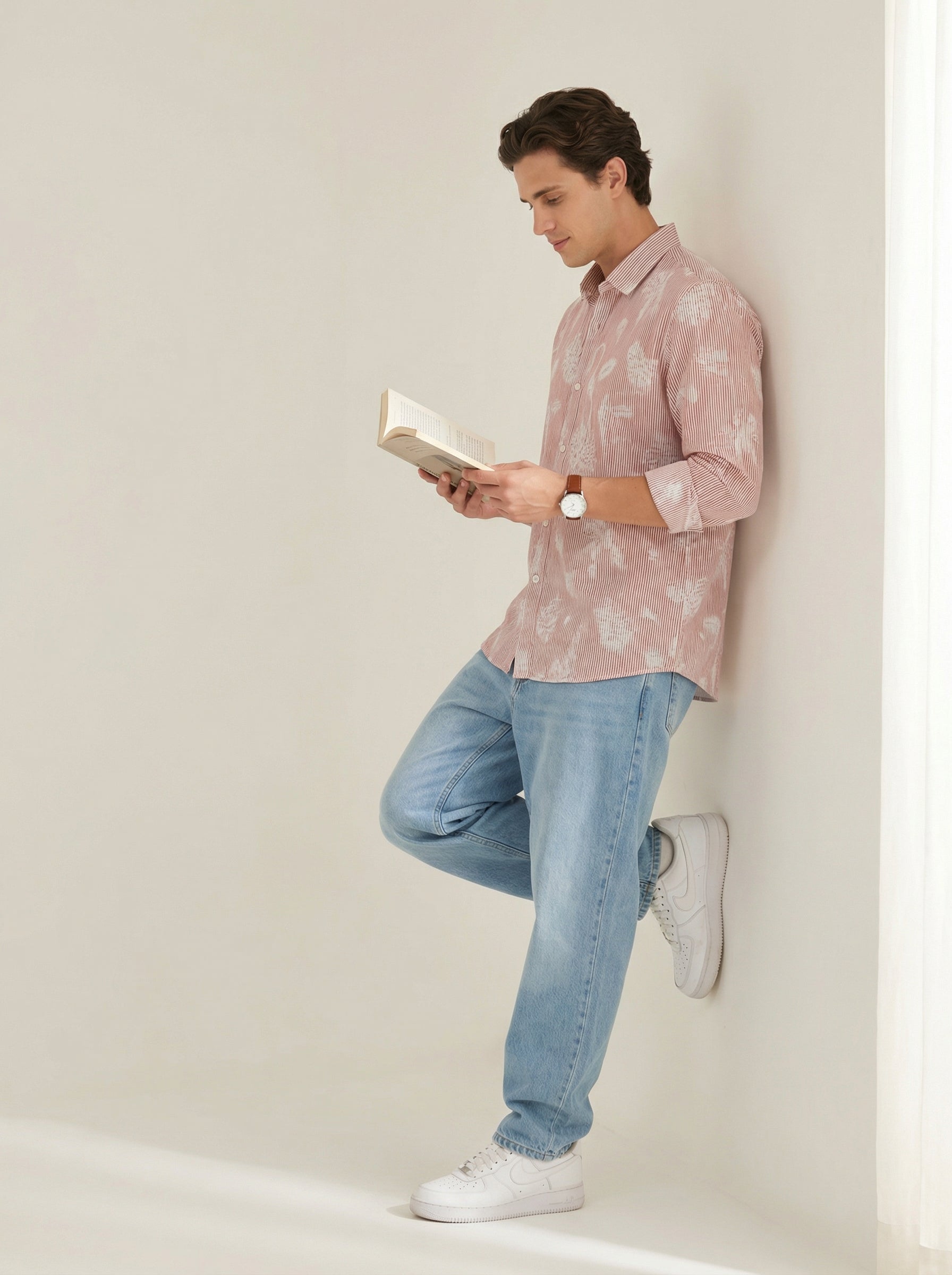 Men's Rust Floral Print Spread Collar Regular Fit Pure Cotton Shirt