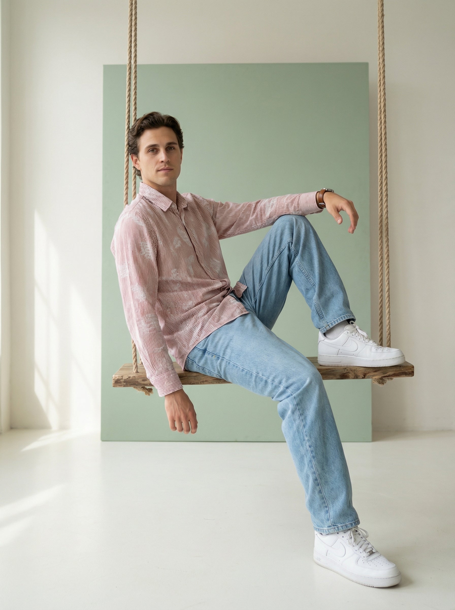 Men's Rust Floral Print Spread Collar Regular Fit Pure Cotton Shirt