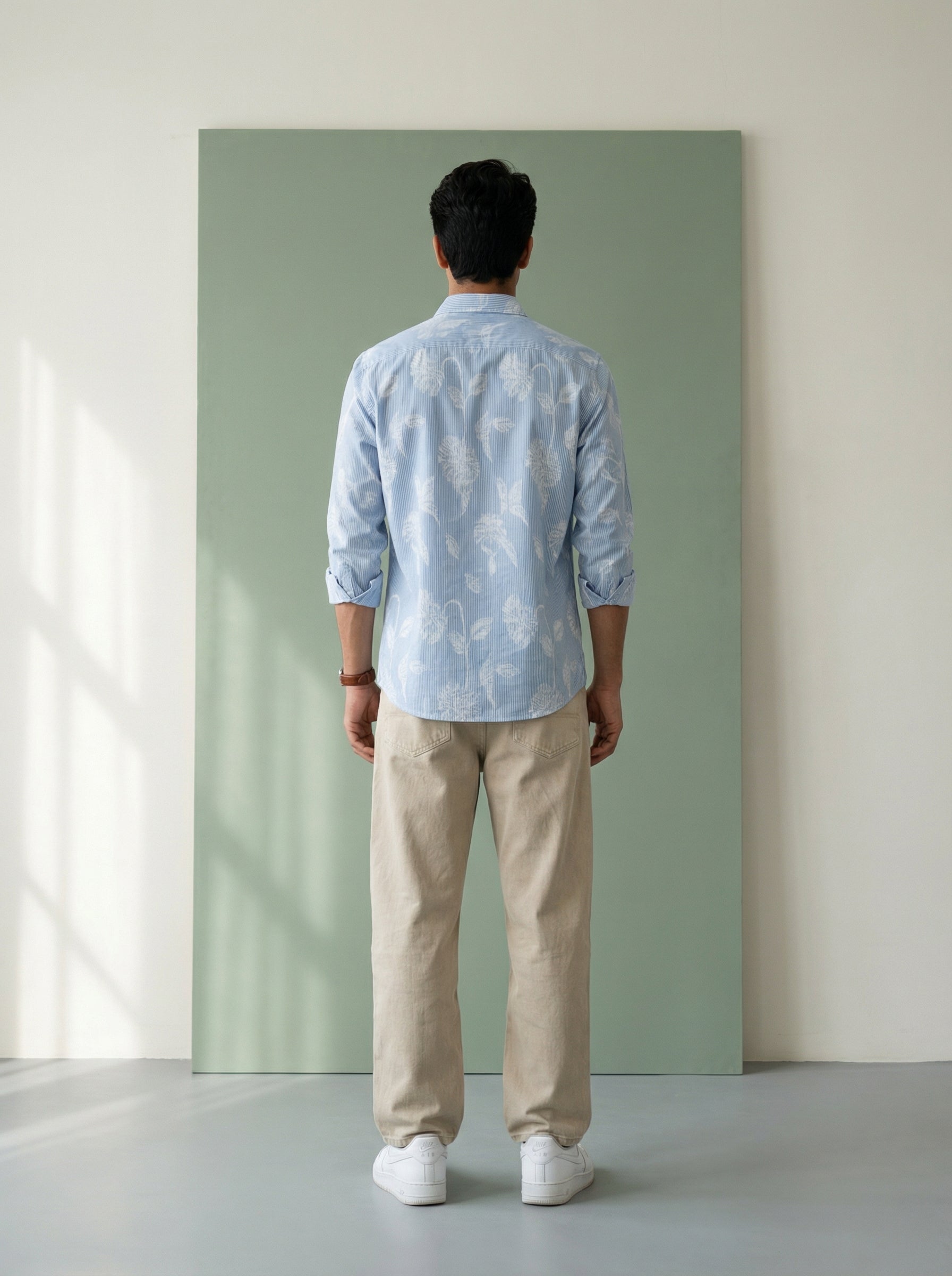 Men's Blue Floral Print Spread Collar Full Sleeves Cotton Shirt