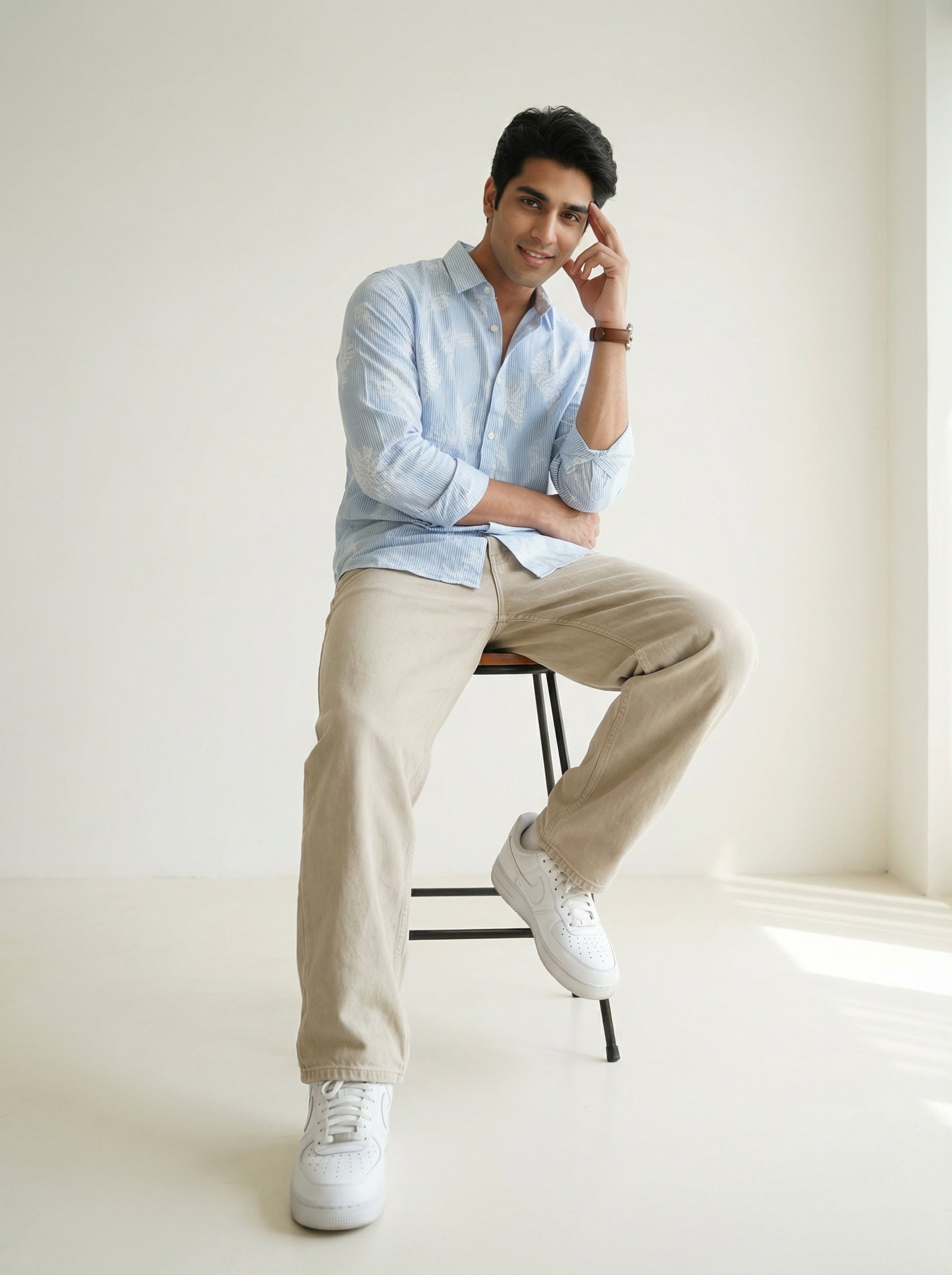 Men's Blue Floral Print Spread Collar Full Sleeves Cotton Shirt