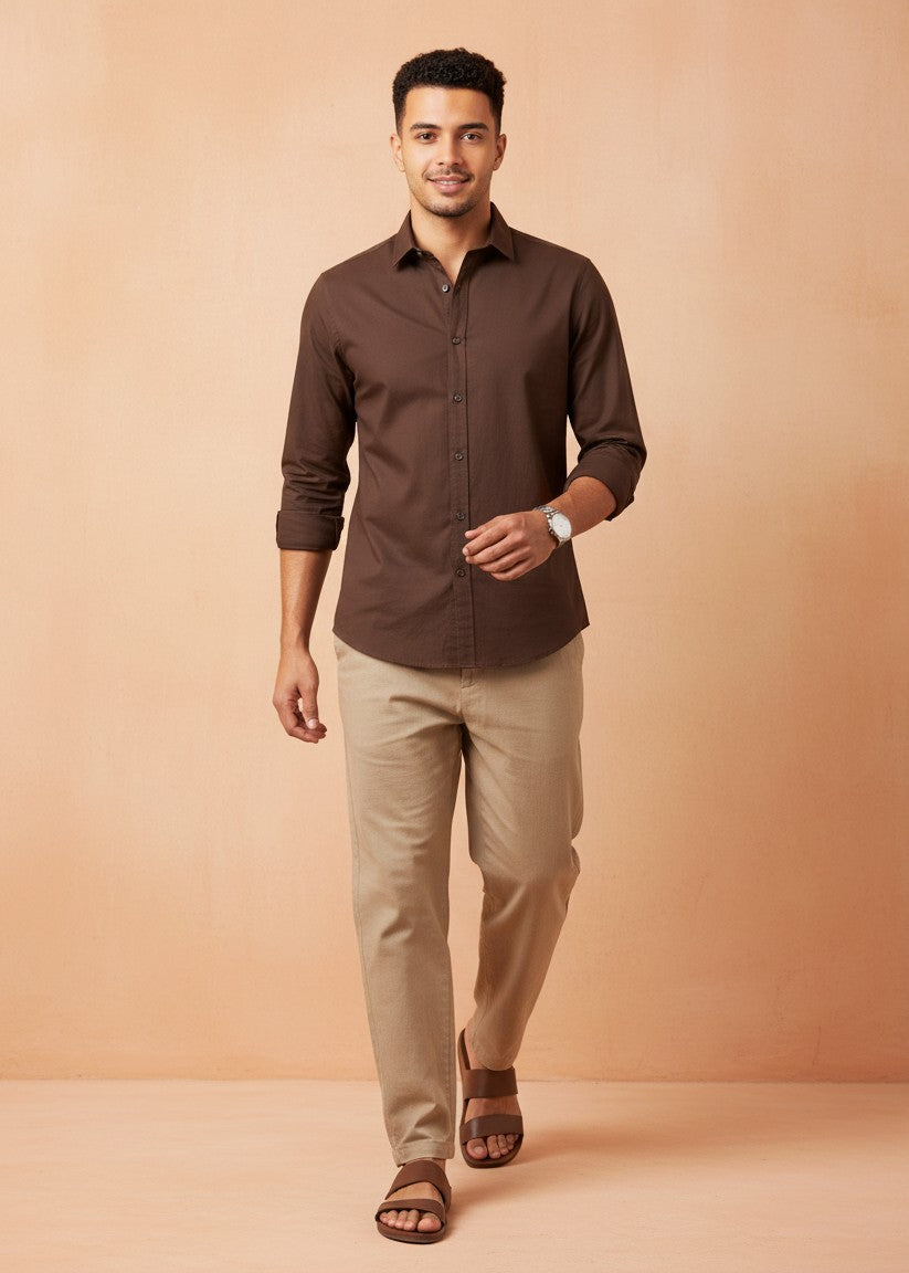 Men's Coffee Brown Full Sleeve Casual Shirt