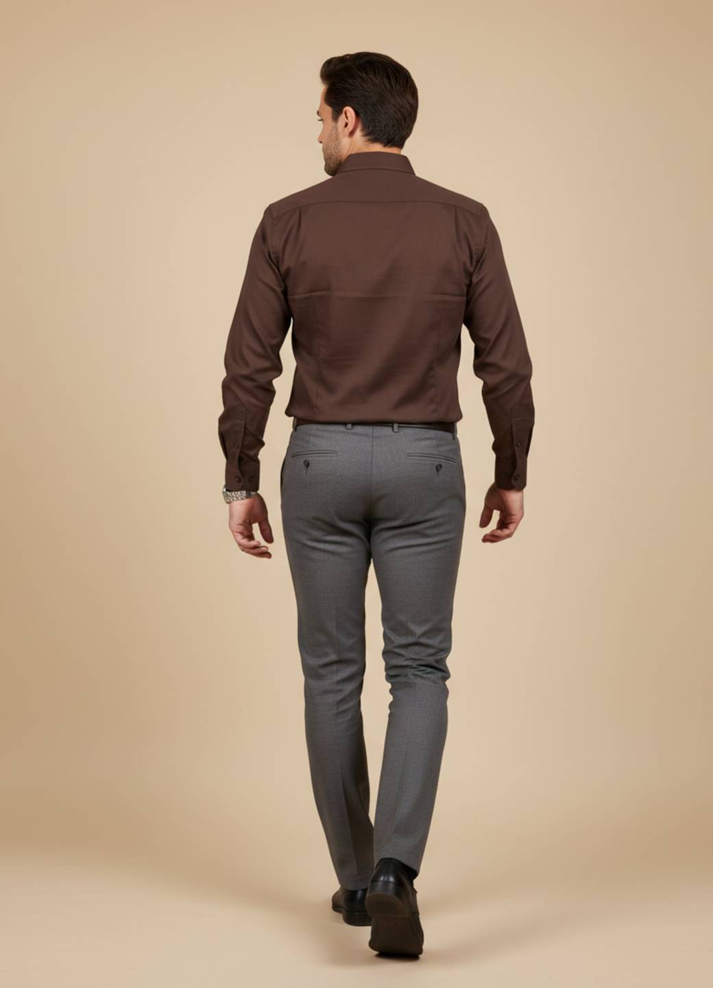 Men’s Coffee Brown Band Collar Solid Shirt