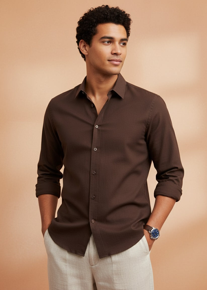 Men's Coffee Brown Full Sleeve Casual Shirt