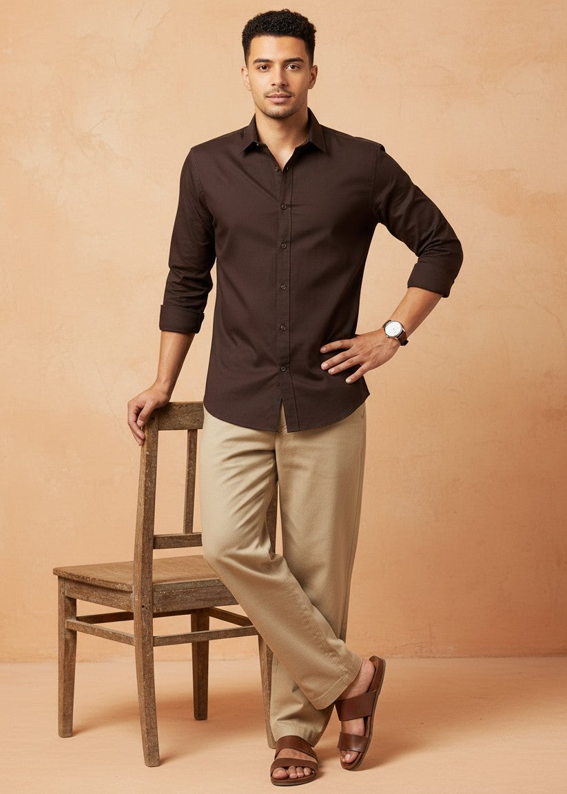 Men's Coffee Brown Full Sleeve Casual Shirt