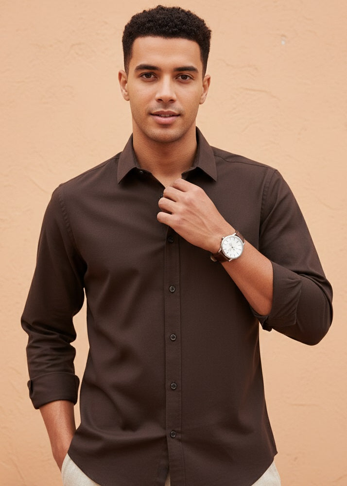Men's Coffee Brown Full Sleeve Casual Shirt