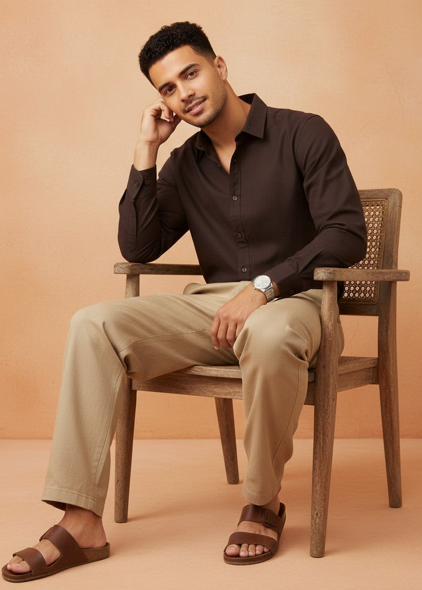 Men's Coffee Brown Full Sleeve Casual Shirt