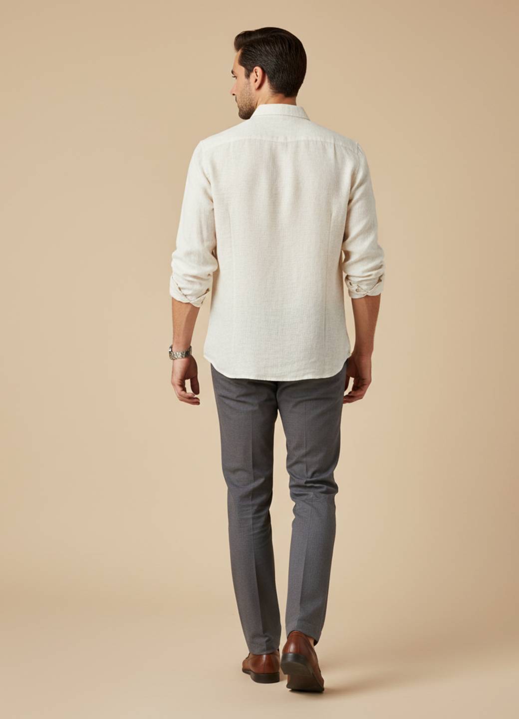 Men Off White Mandarin Collar Regular Fit Solid Cotton Shirt