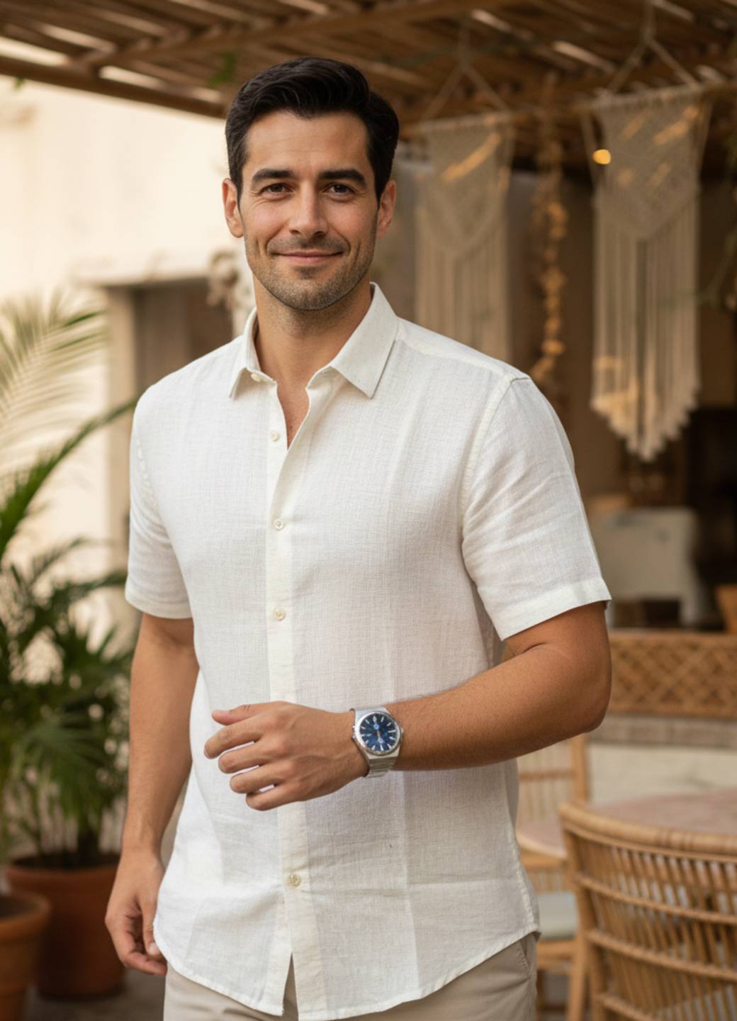 Men Off White Solid Regular Fit Cotton Shirt