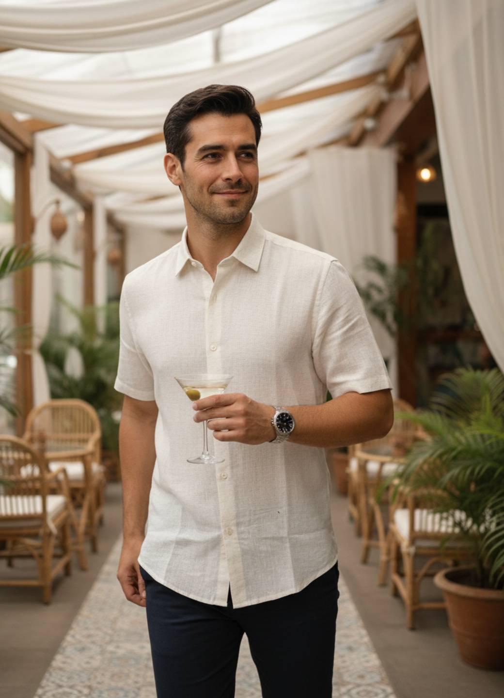 Men Off White Solid Regular Fit Cotton Shirt