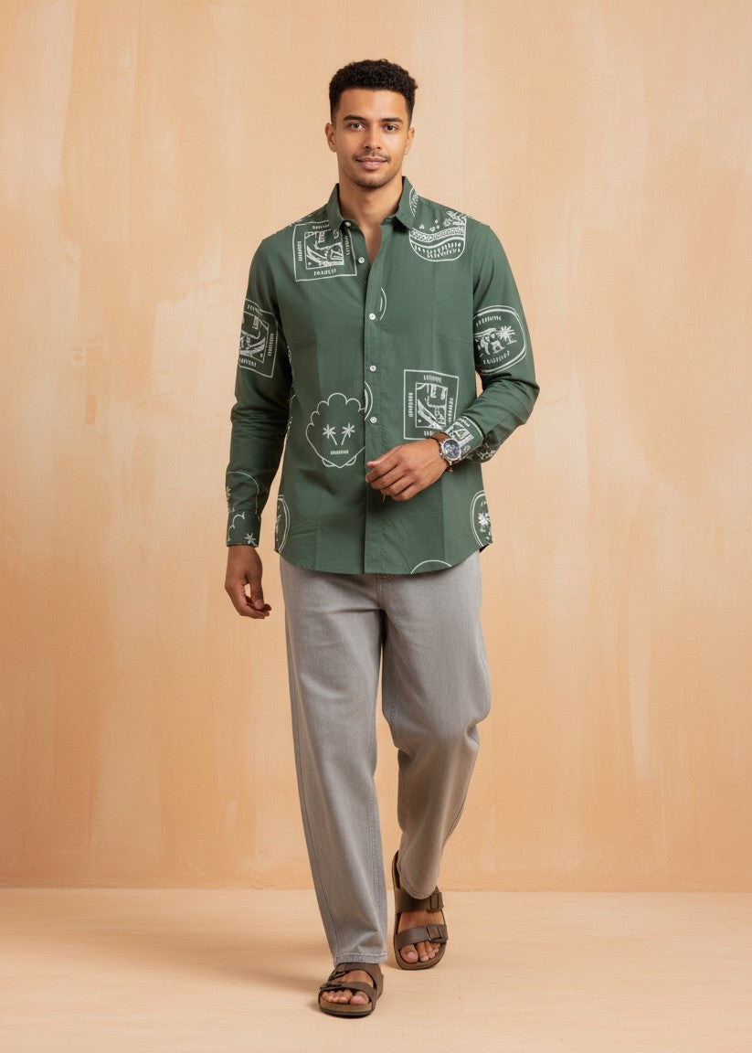 Men’s Green Graphic Print Shirt