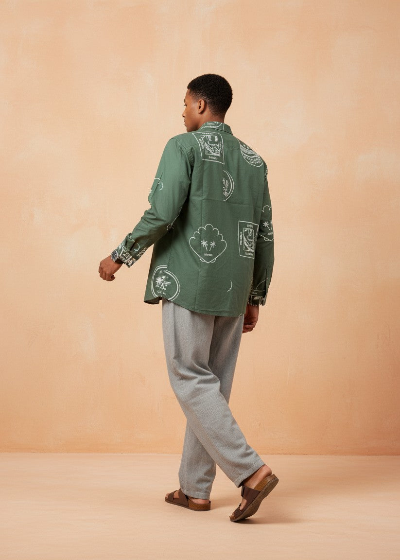 Men’s Green Graphic Print Shirt