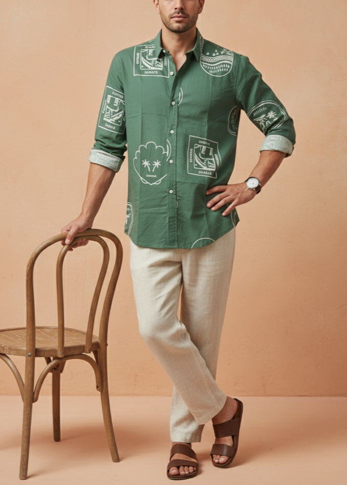 Men’s Green Graphic Print Shirt