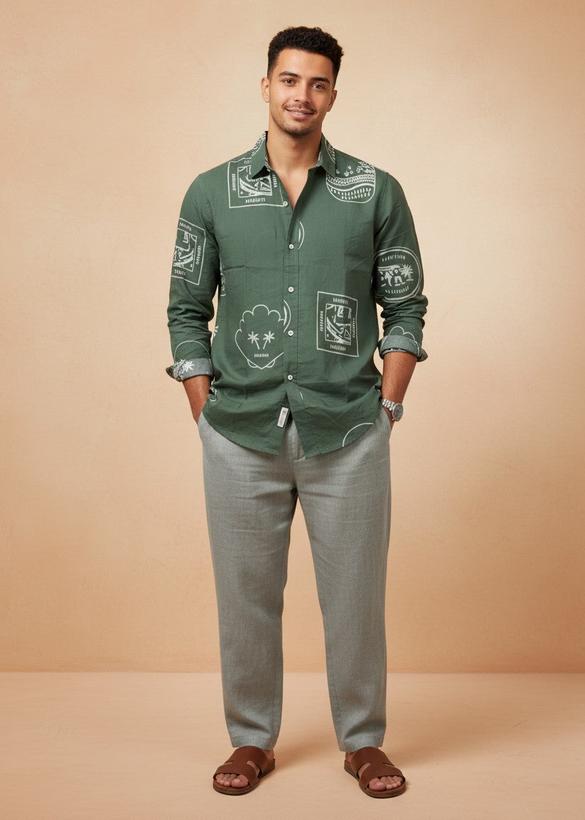 Men’s Green Graphic Print Shirt