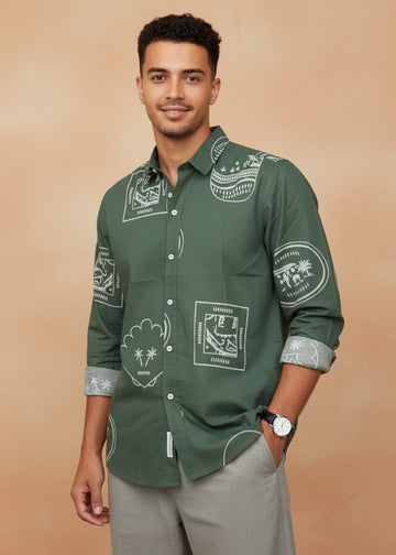 Men’s Green Graphic Print Shirt