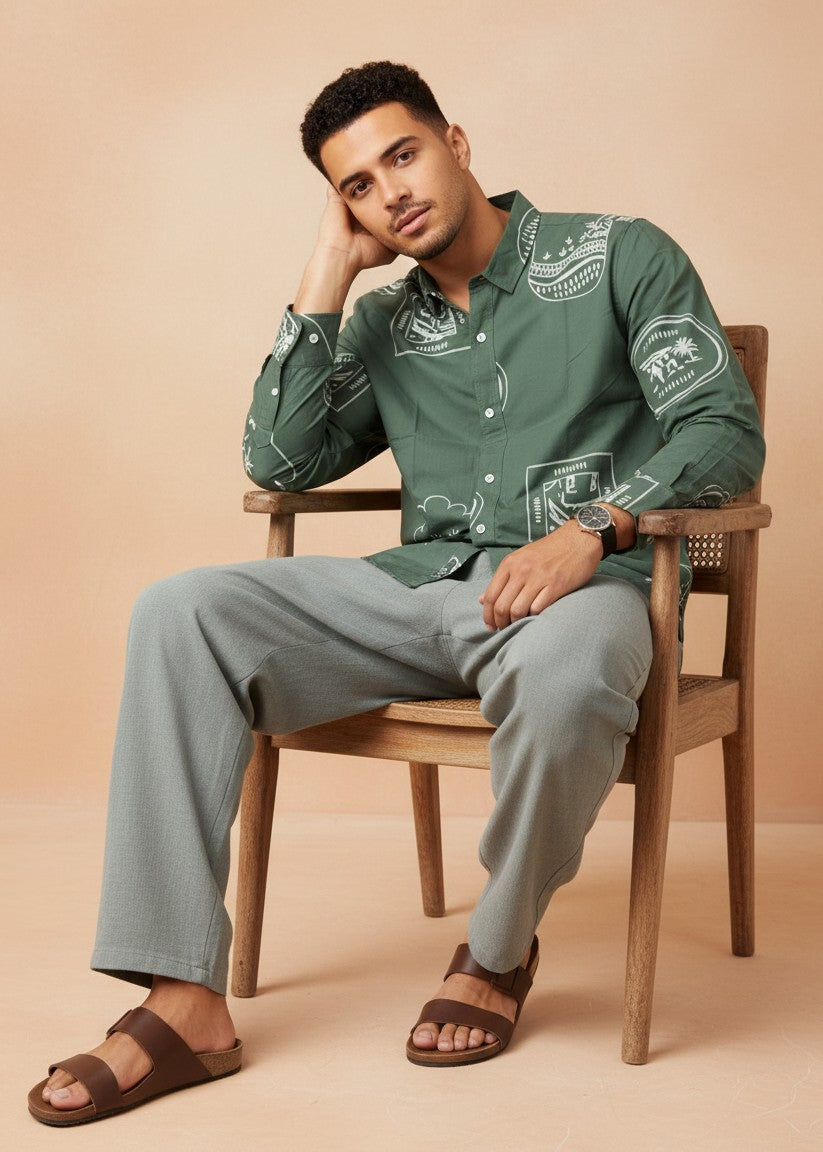 Men’s Green Graphic Print Shirt