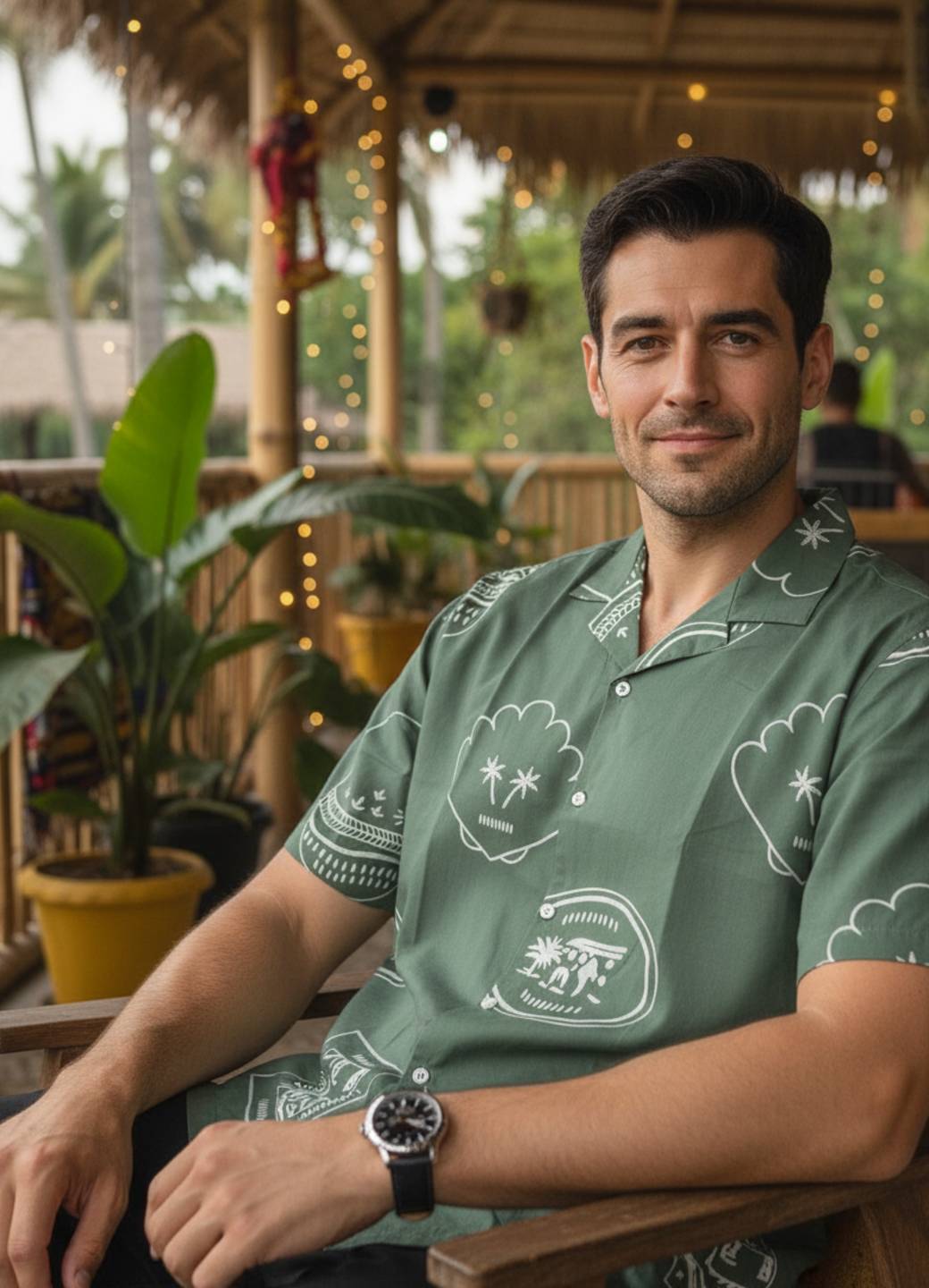 Men Sea Green Cuban Collar Short Sleeve Printed Regular Fit Cotton Shirt