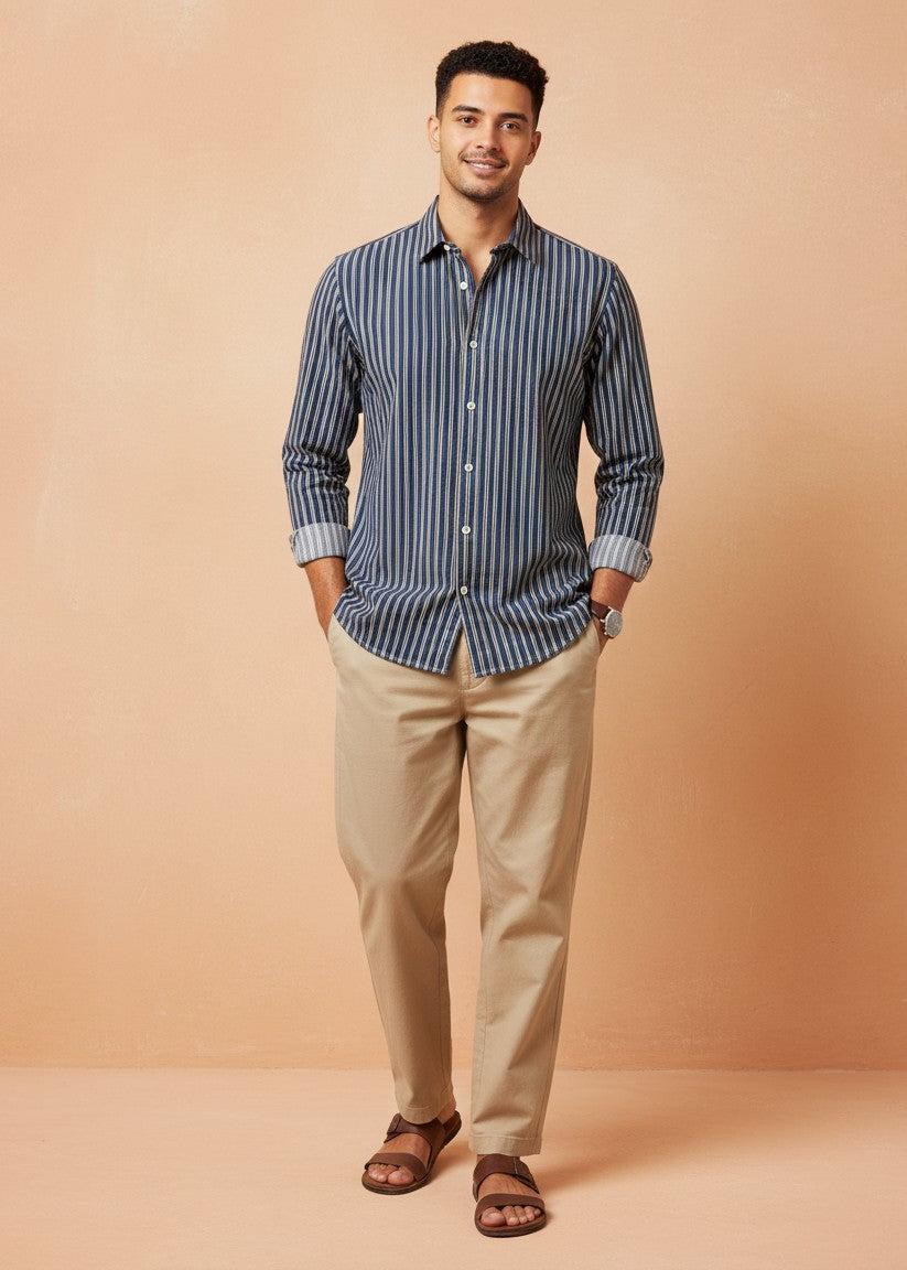 Men’s Blue Vertical Striped Shirt