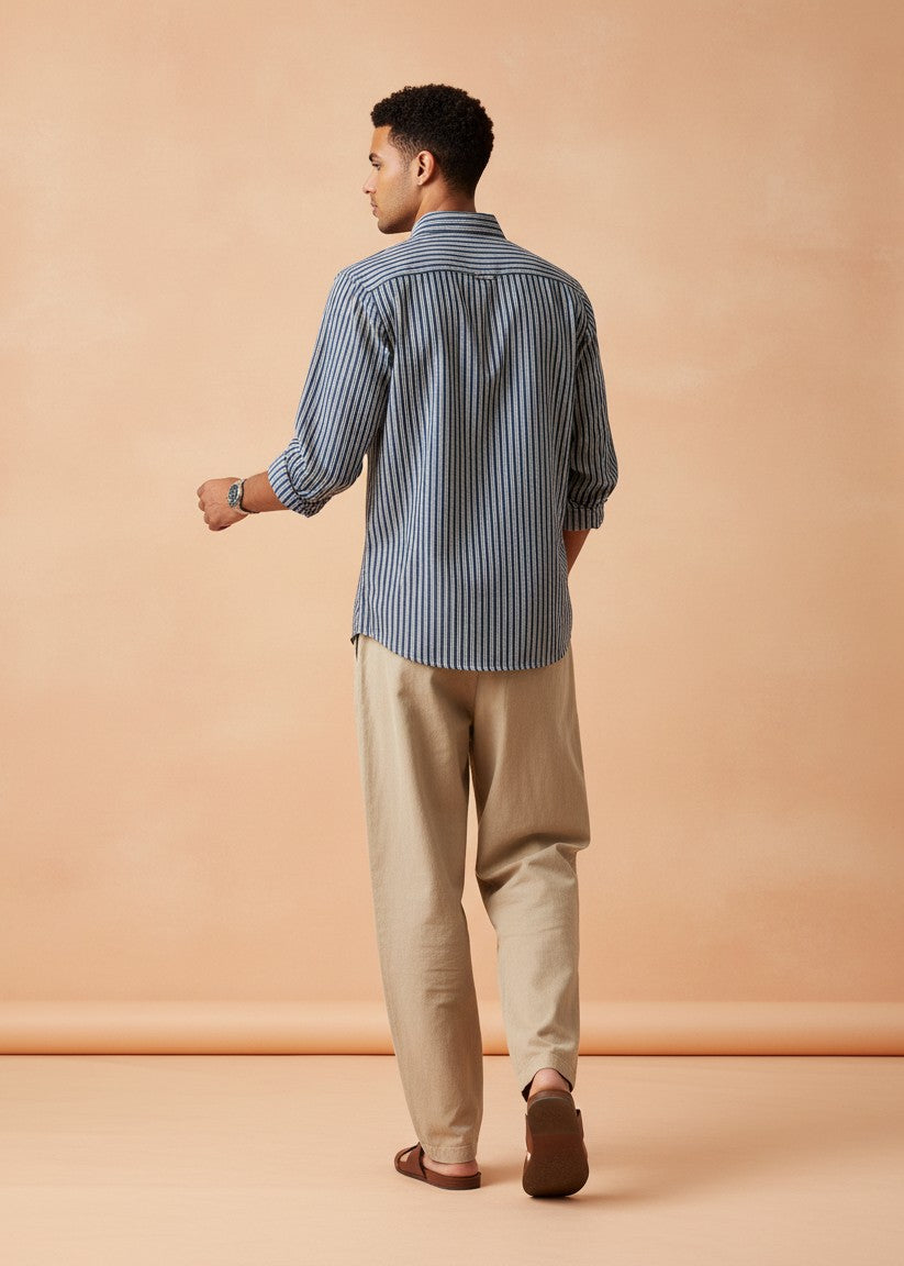 Men’s Blue Vertical Striped Shirt