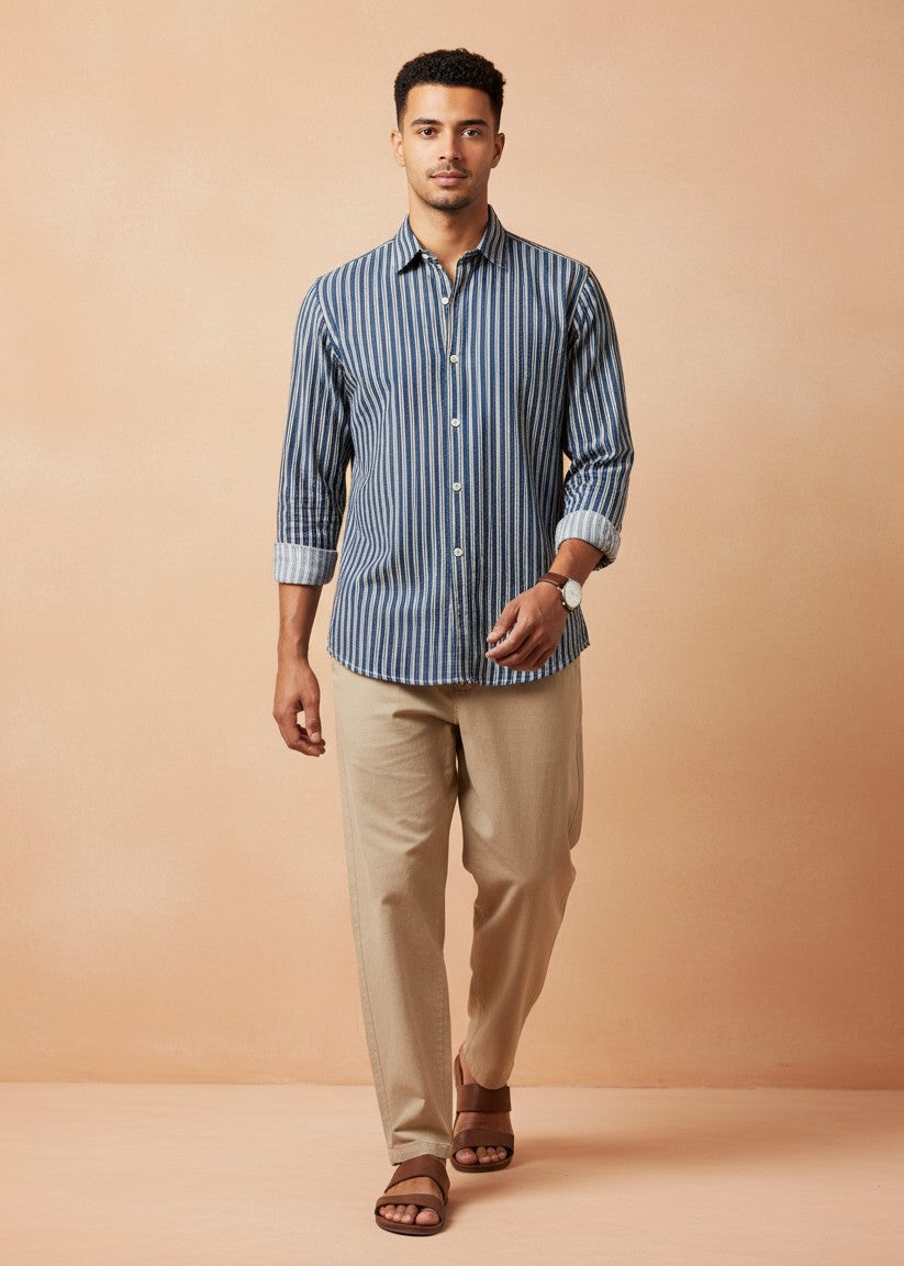 Men’s Blue Vertical Striped Shirt